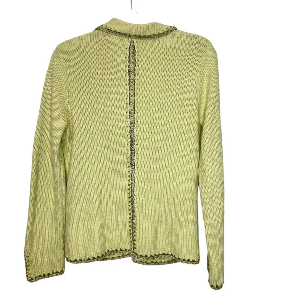 White + Warren Blazer M Jacket Womens Green Knit Embroidered Sweater Size Medium